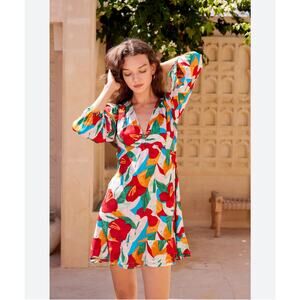 YIREH Tropicana design in the Asteria style long sleeve hi low hem dress 2XL NWT